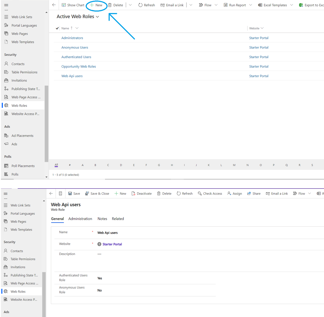 Power Apps portal web roles