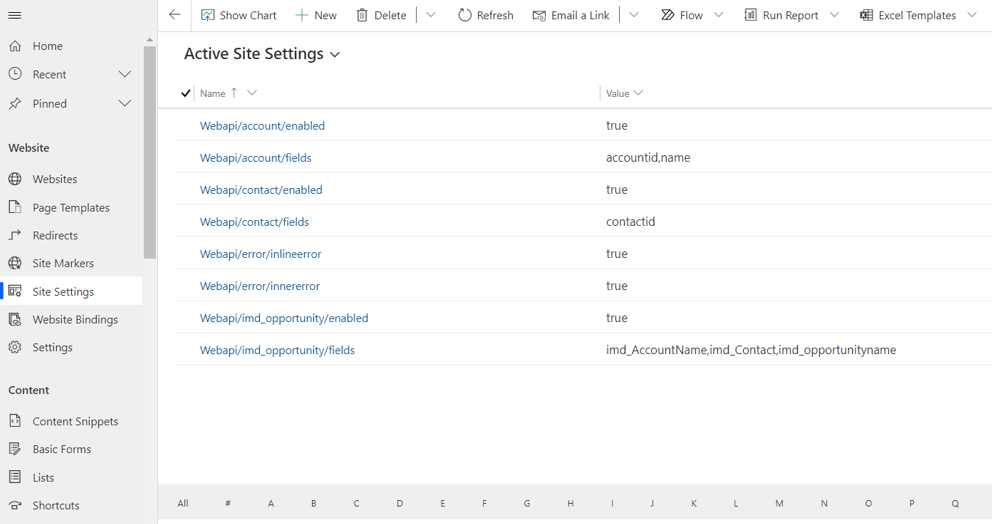 Power Apps portal settings 2
